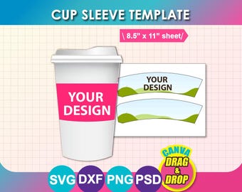 Sjabloon papieren bekerhoes, canvas (svg, dxf, png, psd, docx) vel 8,5 x 11 inch, afdrukbaar