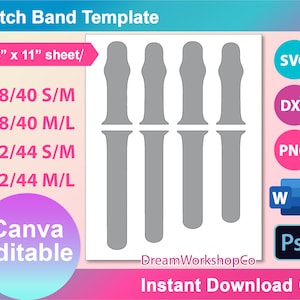 iWatch Band Svg. Watch Band Jig Template for sublimation, SVG, Canva, DXF, Ms Word docx, Png, PSD, 8.5&quot;x11&quot; sheet, Printable