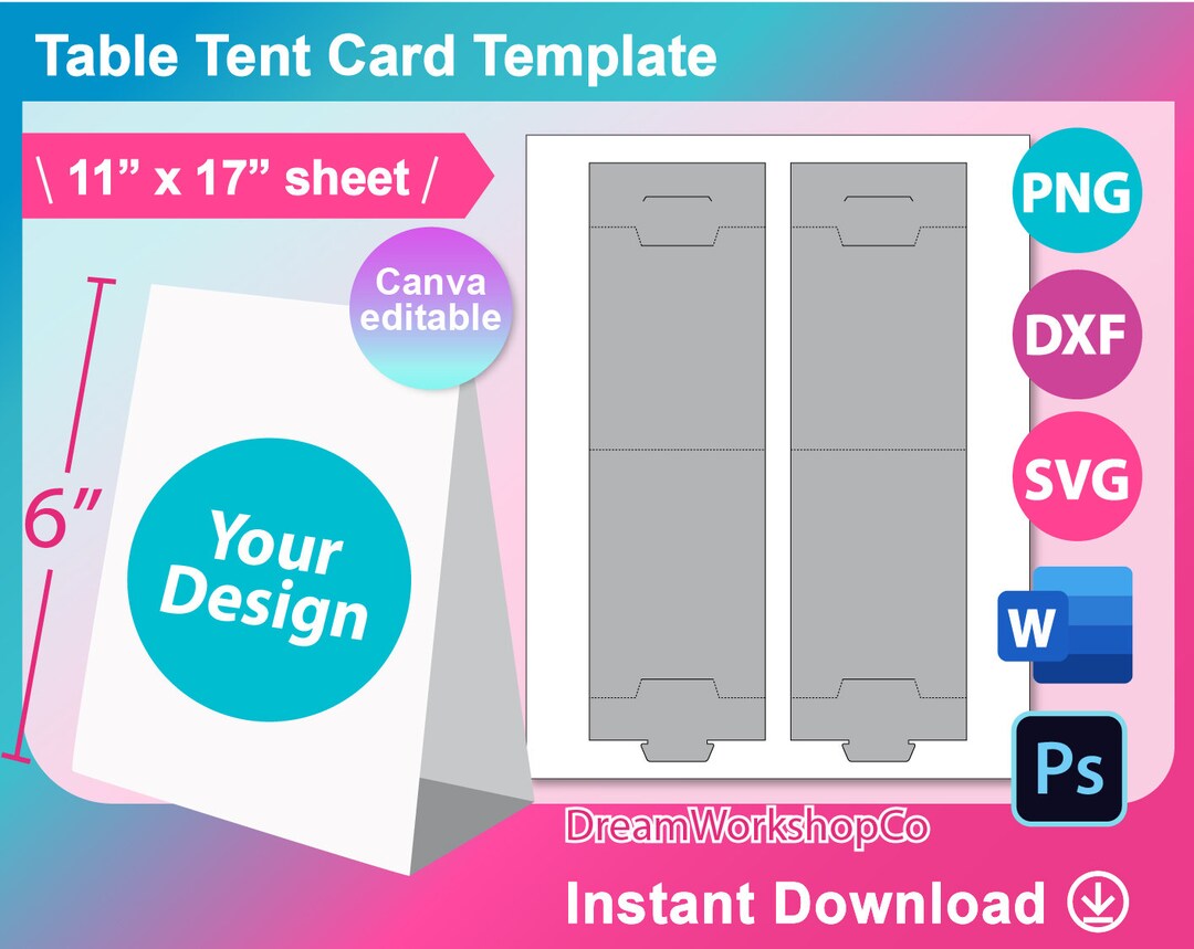 6 X 4 Table Tent Card Template, Food Label Card, SVG, DXF, Ms Word Docx ...