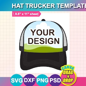 Trucker Hat-sjabloon, ontwerpsjabloon, SVG, DXF, Ms Word Docx, Png, Psd, 8,5 x 11 vel, afdrukbaar
