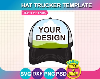 Trucker Hat Template, Design Template, SVG, DXF, Ms Word Docx, Png, Psd, 8.5x11 sheet, Printable