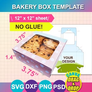 No-Glue Bakery Box Template, Cookie SVG, Chocolate (12x12 Sheet)