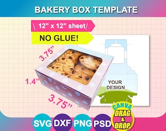 No-Glue Bakery Box Template, Cookie SVG, Chocolate (12x12 Sheet)