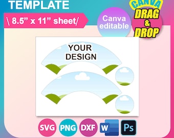 Sjabloon cupcakewikkel: canvas, SVG, dxf, png, digitale download, vel 8,5 x 11 inch