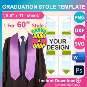 Stole Template, Graduation Stole Template, Stole Template SVG PSD, Canva, DXF, Ms Word, Png, 8.5 x 11 sheet Printable