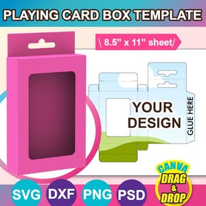 Playing Card Box Template, Trading Card Box Template, Poker Card Box Template, SVG, Canva, DXF, Ms Word docx, Png, Psd, 8.5"x11" sheet
