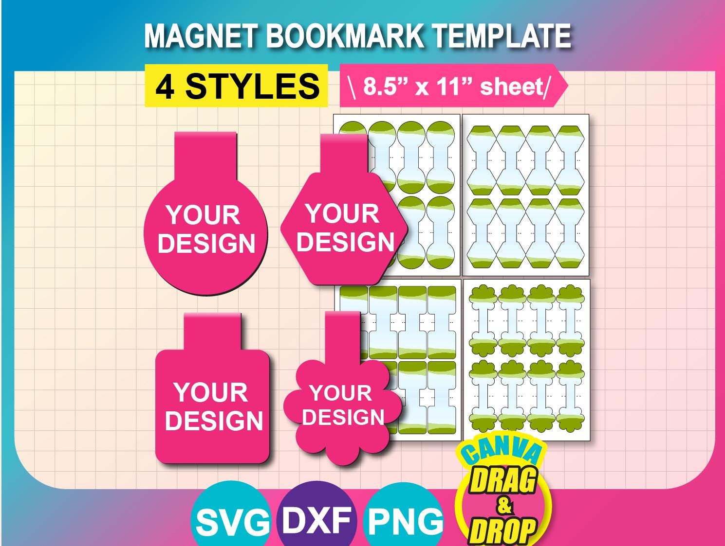 Sales!! Bundle Magnetic Bookmark Template: Canva, SVG, PNG, DXF (8.5 ...