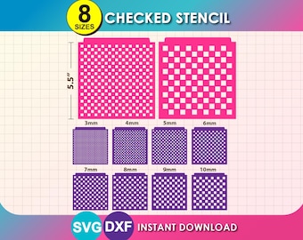 9 Sizes! Stencil Checked, SVG, Dxf Digital Download, 8.5x11" Sheet