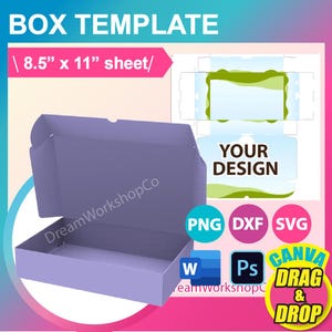 Rechteck Box Vorlage, Versandschachtel, Hochzeit Gunsten Box, Kuchen Schachtel, Geschenk Box Vorlage, Candy Box, Canva, Frau Wort, PSD, PNG, SVG, Dxf