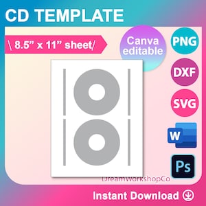 CD Label Template, Canva, Ms Word, PSD, Png, SVG, Dxf, 8.5x11