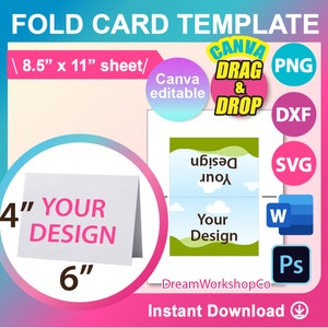 Modello di biglietto piegato 6"x4", biglietto d'invito, modello di biglietto piegato, Canva, SVG, DXF, Ms Word docx, Png, Psd, foglio 8,5"x11", stampabile,