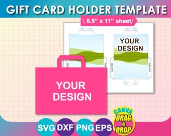 Gift Card Holder Template, Gift Card Bag Template, SVG, Canva, DXF, Png, Psd, 8.5"x11" sheet, Printable, Instant Download