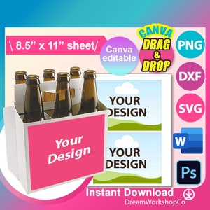 Beer Carrier Label Template,  SVG, Canva, DXF, Ms Word DOCX, Png, Psd, 8.5&quot;x11&quot; sheet, Printable