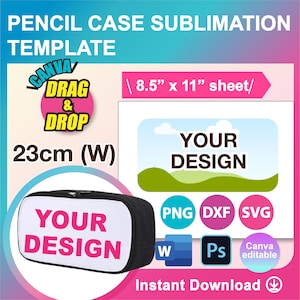 Pencil Box Template, Pencil Box Sublimation, Back to School, Canva, SVG, DXF, Ms Word Docx, Png, Psd, 8.5"x11" sheet, Printable