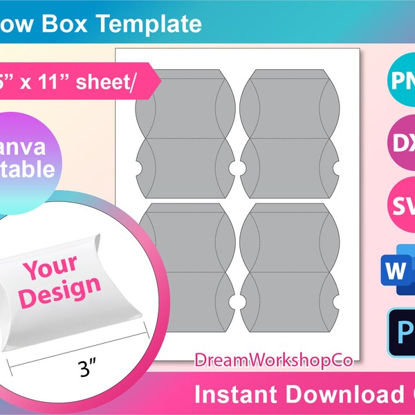 Printable Pillow Box - Etsy