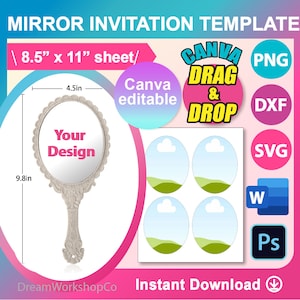 Modèle d'Invitation miroir, toile, SVG, DXF, Psd, Png, 8,5 x 11 feuilles, téléchargement numérique