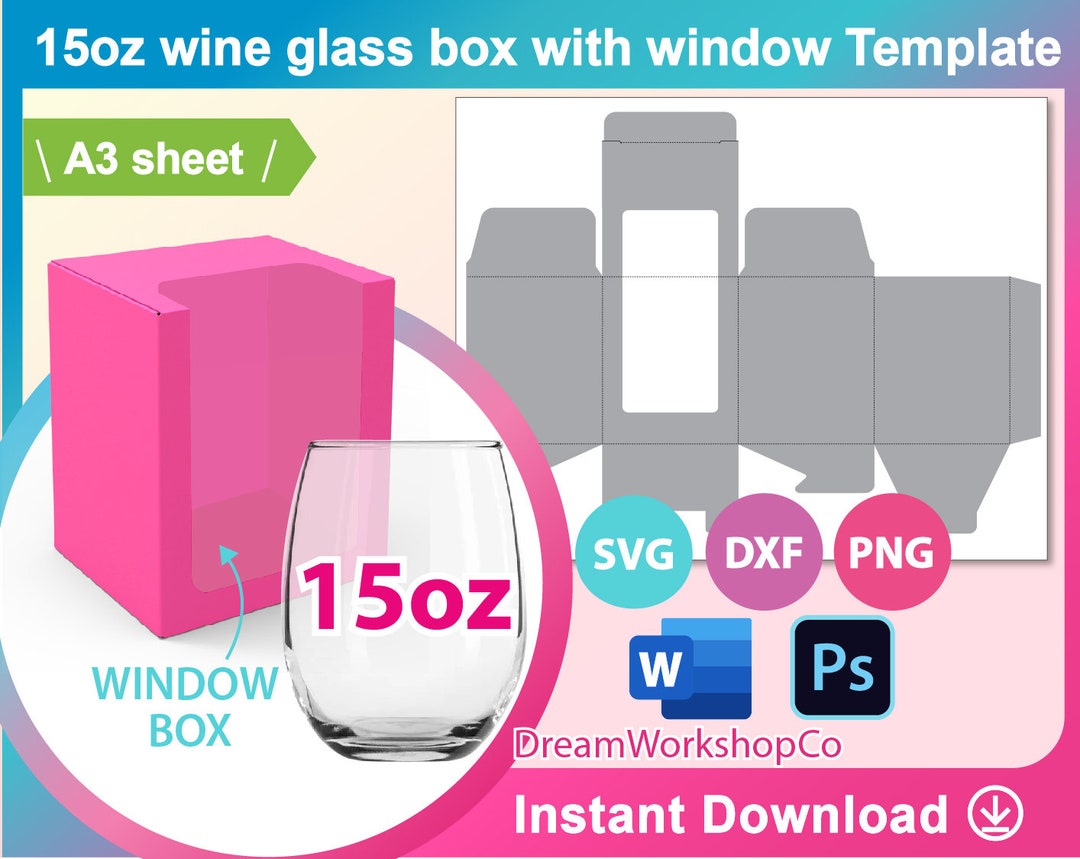 15oz Wine Glass Box Template, Sublimation, Canva, Ms Word, PSD, PNG