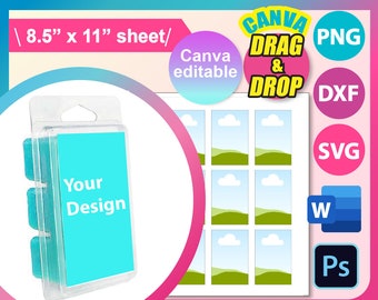 Wax Melt Template, Soap Label  SVG, Canva, DXF, Ms Word DOCX, Png, Psd, 8.5"x11" sheet, Printable
