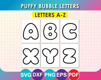 Printable Puffy Bubble Letters A-Z, Sewing Pattern, Name Banner Garland, Nursery Decor, DIY