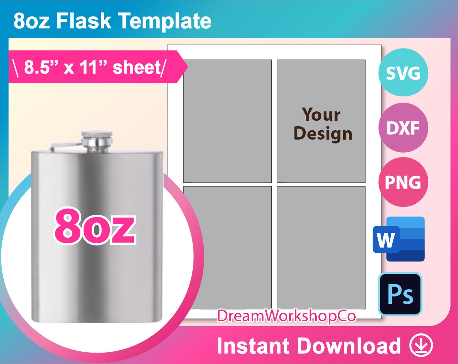 8oz Flask Template Sublimation Template SVG DXF Canva Ms - Etsy