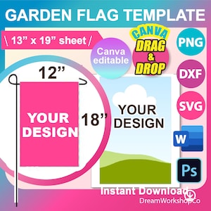 12&quot; x 18&quot; Garden Flag Template, Canva, Ms word, PSD, PNG, SVG, Dxf, Printable, Instant Download