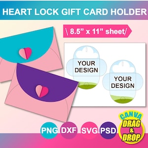 ハート留めギフトカード封筒テンプレート、ハート留め封筒、コーヒーギフトカード封筒、SVG、Canva、DXF、Png、Psd