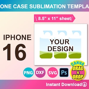 Phone Case 16 Template, Phone Case Template for sublimation, Canva, SVG, Dxf, Ms Word docx, Png, PSD, 8.5" x 11", Printable