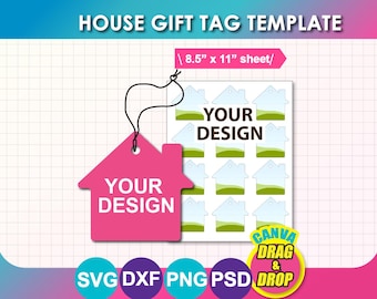 Sjabloon huisvorm cadeaulabel, sleutelhanger, sjabloon huisvorm bruiloft label, canvas, sjabloon verzendlabel. SVG, DXF, MS Word Docx, png, psd