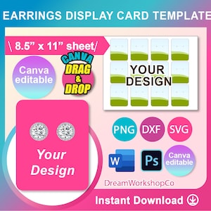 Displaykaartsjabloon oorbellen, SVG, DXF, Ms Word Docx, Png, PSD, vel 8,5 x 11 inch, afdrukbaar