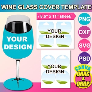 Wine Glass Cooler Template, Wine Glass Cover Template, Wine Glass Cooler Sublimation Template, SVG, Canva, DXF, Png, Psd