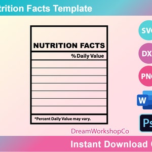 Blank Nutrition Facts, Nutrition Facts Template SVG, PNG, Dxf file Formats,Printable