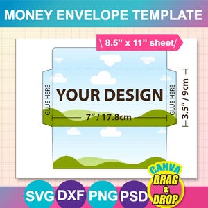 Geld Umschlag Vorlage, Frau Wort, PSD, PNG, SVG, Canva, Dxf, 8,5x11 Zoll Blatt, bedruckbar, Instant Download