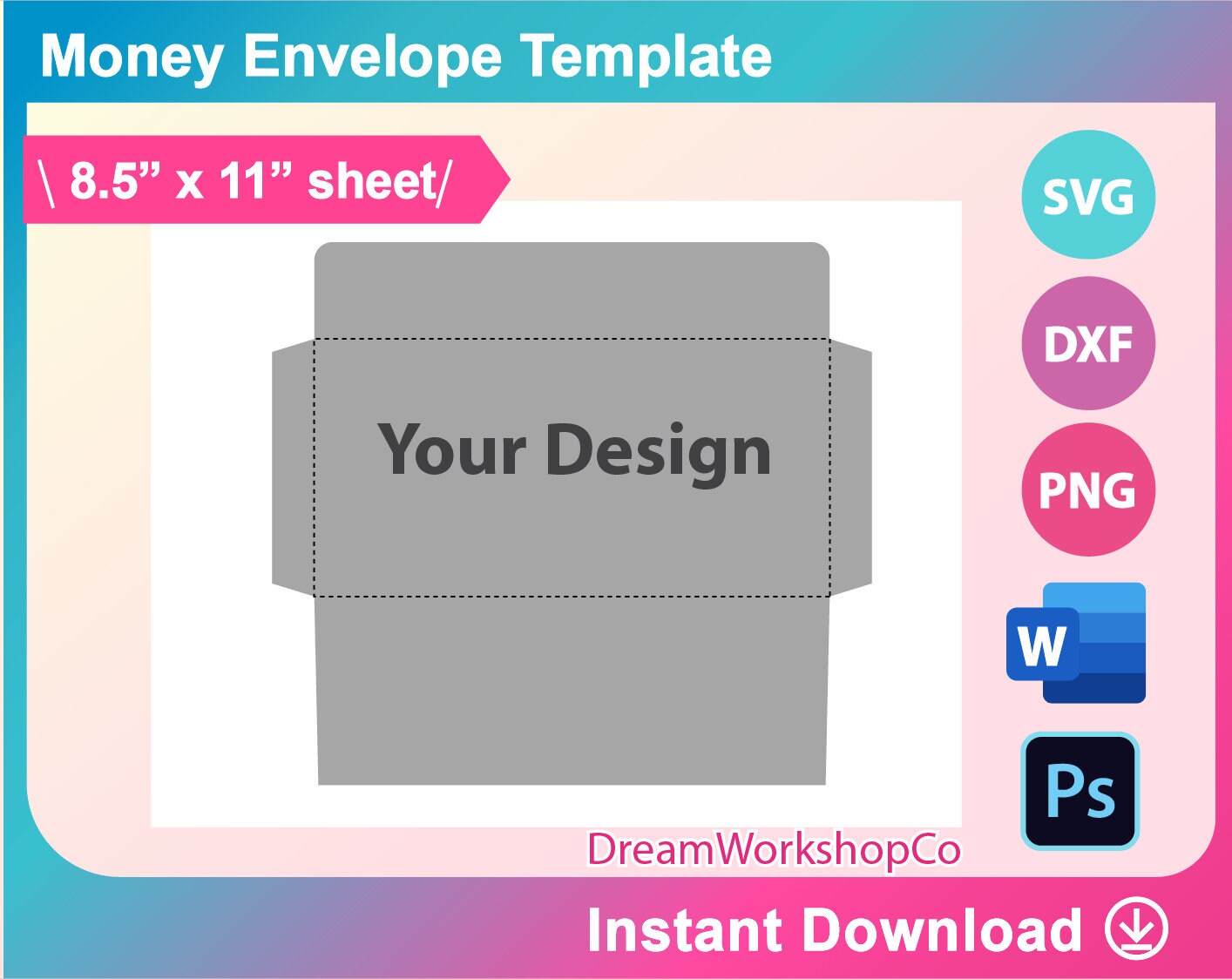 money envelope template ms word psd png svg dxf etsy