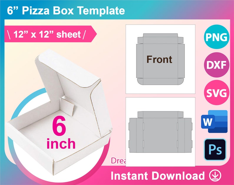 6inch Pizza Box Template 6 Pizza Box SVG DXF Ms Word Etsy
