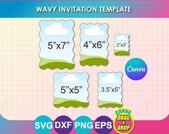 Bundle Wavy Invitation Template: Scalloped Design, Canva, SVG, DXF, PNG, Psd (Digital Download)