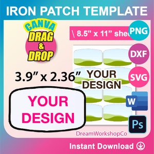 Hat patch, Iron Patch Template, Iron on Patch Sublimation Template, SVG, DXF, Ms Word Docx, Png, Psd, 8.5x11 sheet, Printable