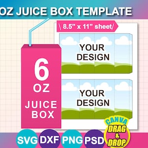 Modèle d'emballage de boîte de jus de fruits 6 oz : Canva, SVG, PNG, PSD, Docx (téléchargement numérique)