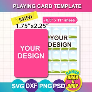 Mini Playing Card Template Miniature Playing Card, Canva, DXF, SVG, Png, Psd, 8.5"x11" sheet, Printable, Instant Download