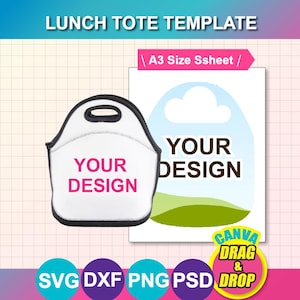 Lunch Bag Template, Sublimation Template, Canva, SVG, DXF, Ms Word Docx, Png, Psd, A3 sheet, Printable image 1