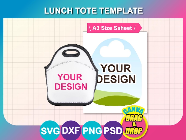 Lunch Bag Template, Sublimation Template, Canva, SVG, DXF, Ms Word Docx, Png, Psd, A3 sheet, Printable image 1
