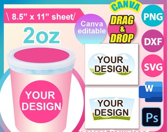 2oz Cotton candy tub label Template, Cotton candy tub wrapper template, Canva, SVG, DXF, Ms Word Docx, Png, Psd, 8.5"x11" sheet, Printable