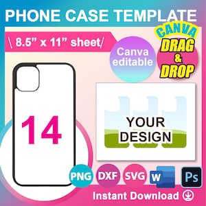 Phone Case 14 Template, Phone Case Template for sublimation, Canva, SVG, Dxf, Ms Word docx, Png, PSD, 8.5" x 11", Printable
