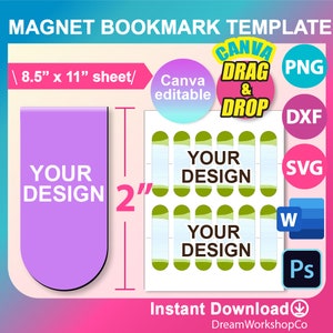 Magnetic Bookmark Template, Bookmark Template SVG, Canva, DXF, Ms Word Docx, Png, PSD, 8.5&quot;x11&quot; sheet, Printable