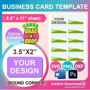 3.5 x 2 Business Card Template, Playing Card template SVG, DXF, Canva, Ms Word docx, Png, Psd, 8.5"x11" sheet, Printable, Instant Download