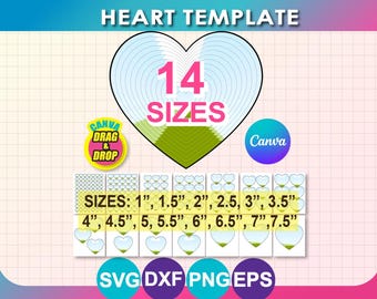 14 Sizes, Heart Template, Heart label, Cut out, Kids Crafts, Classroom Decor, PDF