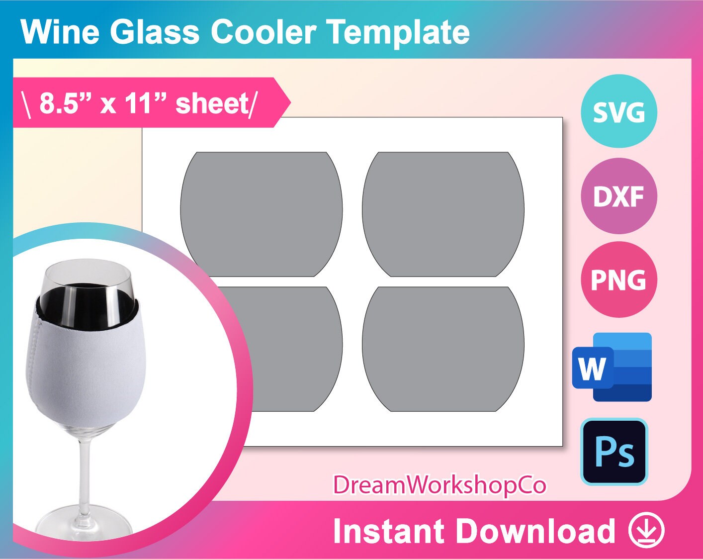 Wine Glass Cooler Template Wine Glass Cooler Sublimation Etsy