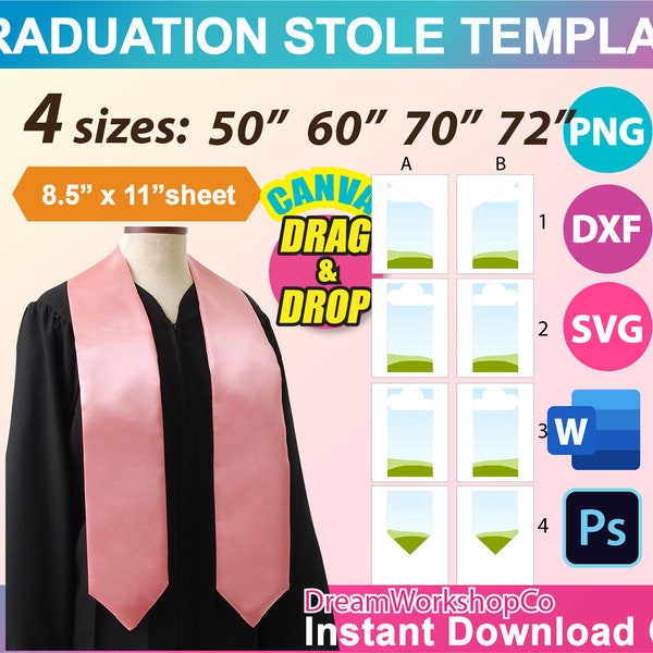 4 SIZES!! Stole Template, Graduation Stole Template, Stole Template SVG, Psd, Canva, DXF, Ms word, Png, 8.5" x 11", Printable