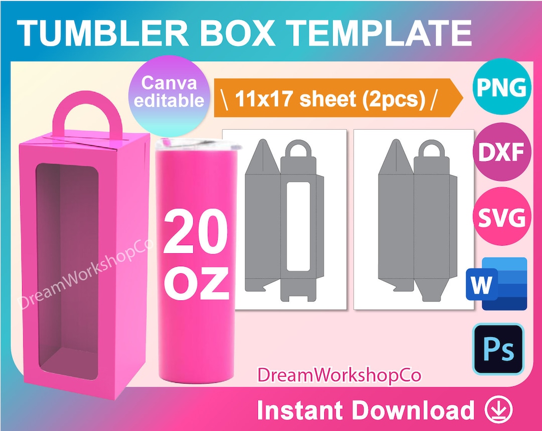 20oz Skinny Tumbler Box Template, Gift Box With Handle Template, Window