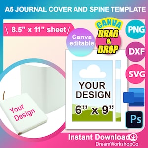 A5 Journal Sublimation Template, A5 note book Template for Sublimation SVG, Cover and Spine Canva, DXF, Ms Word, Png, Psd, 8.5 x 11