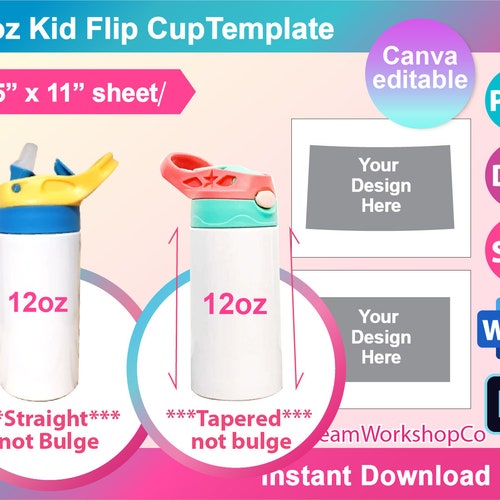 Bundle 12oz Flip Top Kids Water Bottle Template Flip Top - Etsy